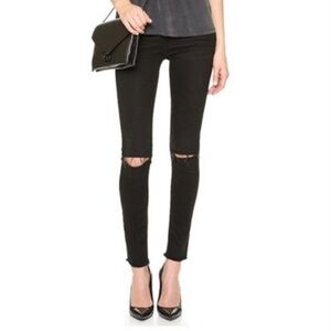 Hunter green Frame Le skinny De Jeanne ripped knees raw frayed hem jeans 28